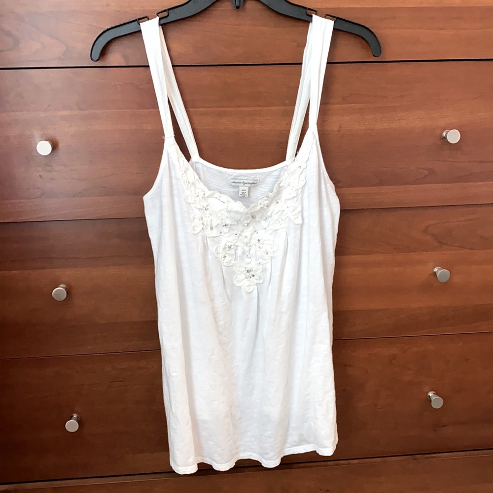 American Eagle White Embellished Tank, M, EUC! 😀